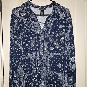 WOMEN'S WRANGLER RETRO PATCHWORK WESTERN BLOUSED LONG SLEEVE SHIRT, size S